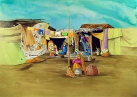 S. A. Noory,Colors of Slum Area II, 20 x 28 Inch, Watercolor on Paper, AC-SAN-037